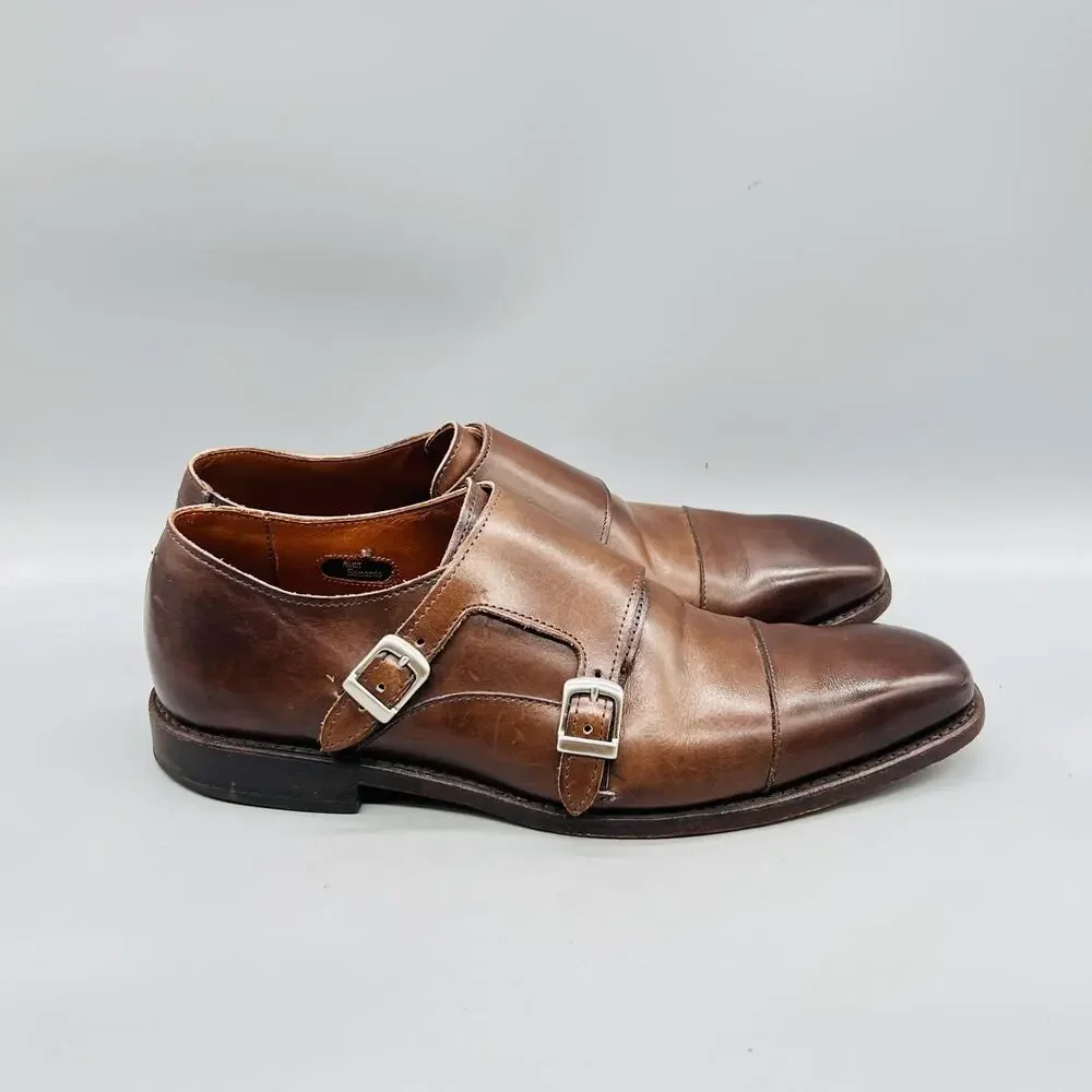 Allen Edmonds Shoes Mens 9.5 Brown Leather Double Monk Strap Cap Toe Dress